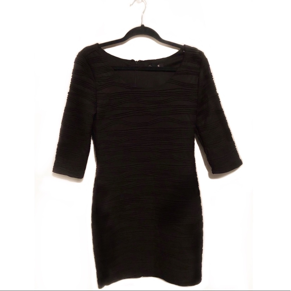 Forever 21 3/4 Sleeve Textured Black Mini Dress
